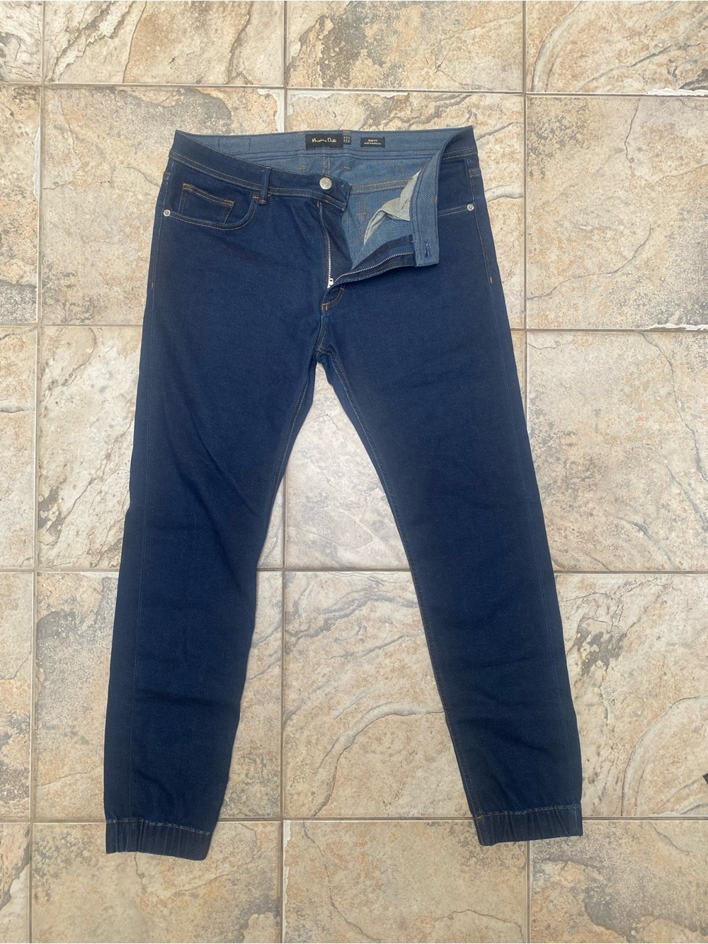 Massimo Dutti Men's Dark Blue Jeans - Elastic Cuff Size 32